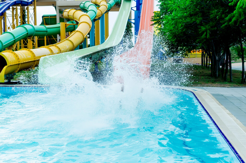 water park slides. sunny summer day